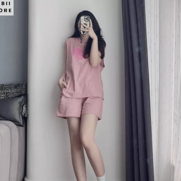 Set Đồ Bộ Nữ Mặc Nhà Tanktop Sát Nách Quần Cộc In Hình Họa Tiết Dễ Thương Chất Cotton CS019 | BigBuy360 - bigbuy360.vn