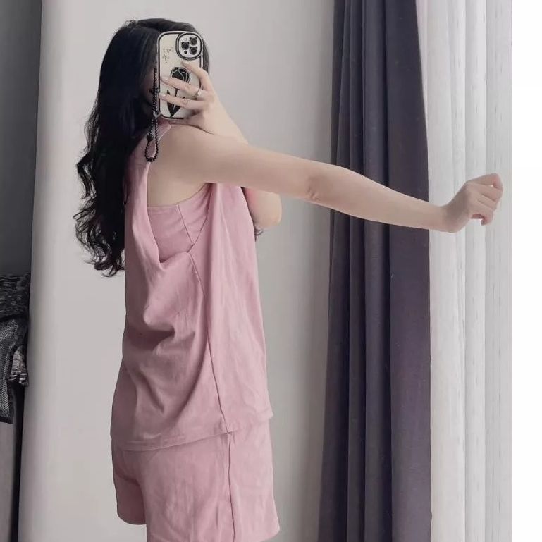 Set Đồ Bộ Nữ Mặc Nhà Tanktop Sát Nách Quần Cộc In Hình Họa Tiết Dễ Thương Chất Cotton CS019 | BigBuy360 - bigbuy360.vn
