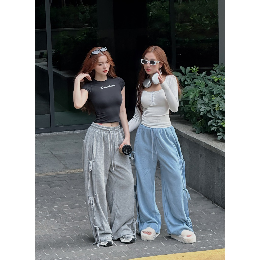 Jogger xuông cột dây xanh xám