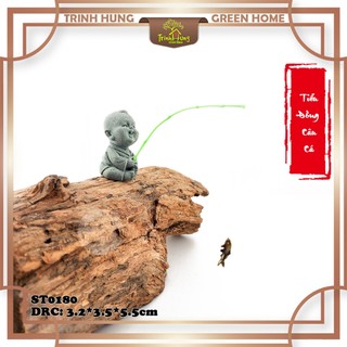 Tượng tiểu đồng câu cá đá sa thạch ST0180 - trang trí tiểu cảnh,bán cạn, terrarium,bonsai