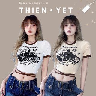 Áo siêu xe qn-gb thun phối viền cuốn dây eo nữ - thiên yết