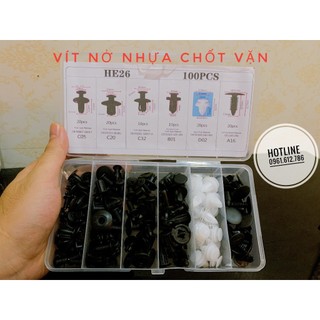 Hộp 100 chốt vít nở đa năng vặn nhựa tiện lợi dành cho các bộ phận trên xe hơi