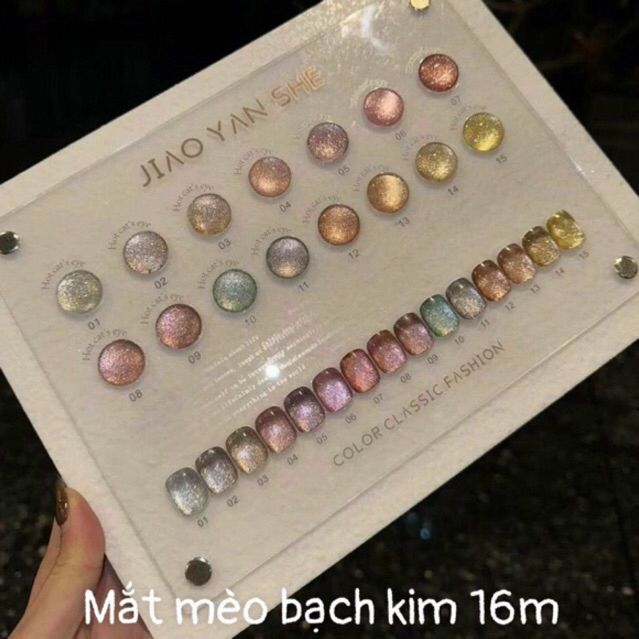 Mắt mèo bạch kim jiao yan she 15 chai kèm bảng màu/ Sét sơn mắt mèo bạch kim hãng jiao yan she 15 ch