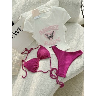 SET 3 MÓN BIKINI HỒNG CHỮ NỔI