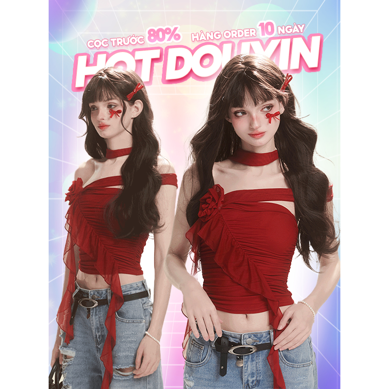 Áo Ống 𝗦𝗵𝗮𝗼𝗬𝗲𝗬𝗮𝗻 Đỏ Phối Tua Rua Hot Douyin