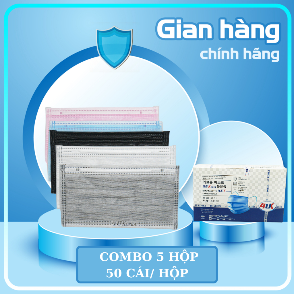 Combo 250 Chiếc ( 5 Hộp ), Khẩu Trang Y Tế 4 Lớp Giấy Kháng Khuẩn, Chống Nắng, Chống Bụi Mịn, Tia UV