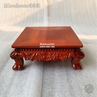 Đôn vuông đục rồng gỗ Hương đá cao 9cm đế gỗ kê tượng bonsai đồ trang trí nội thất