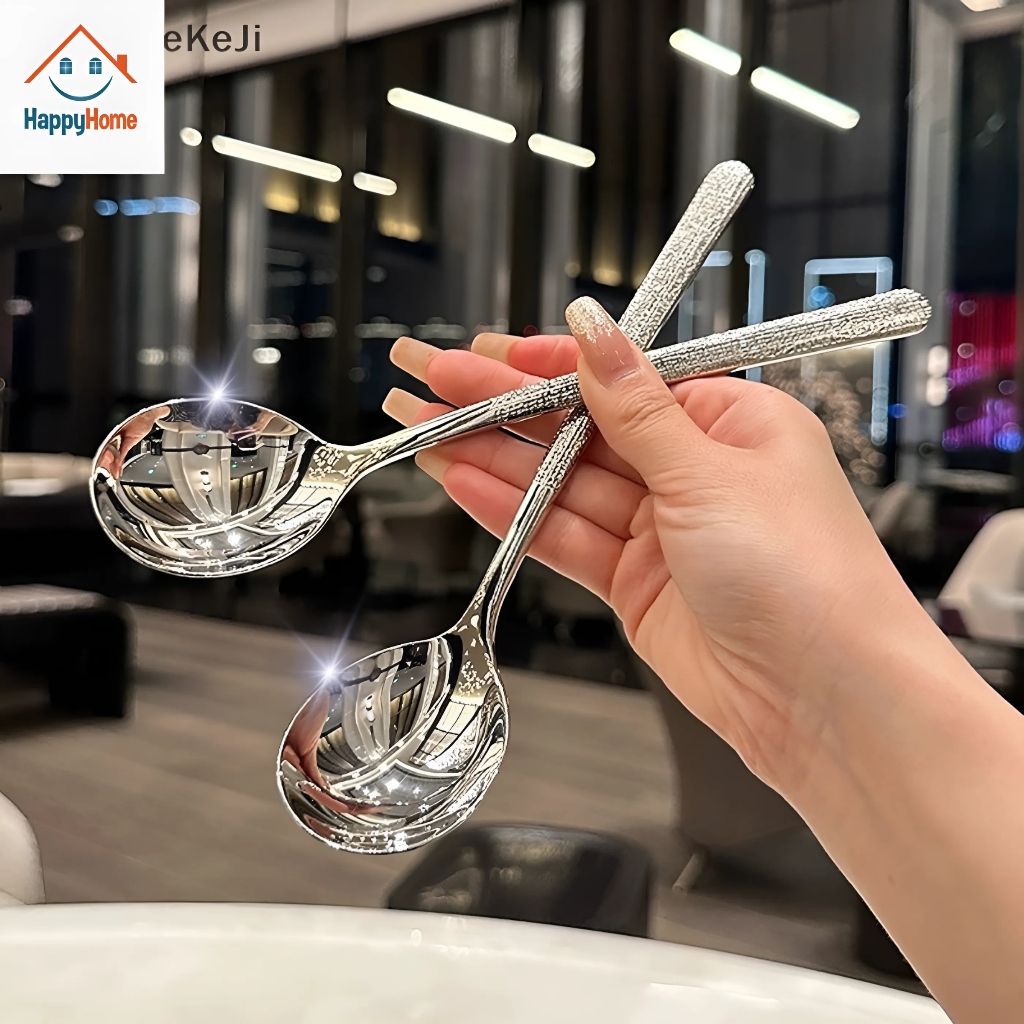 Thìa inox cán dài chống gỉ sáng bóng, muỗng inox ăn súp đầu tròn thiết kế sang trọng hiện đại