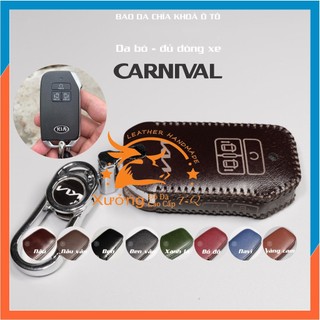 Bao da móc khoá bọc ốp chìa khoá xe ô tô KIA Carnival, da bò thật Móc Khóa