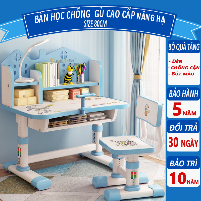 Bộ bàn học sinh SKYA C051 bàn học thông minh cho bé chống cận chống gù điều chỉnh được độ cao có giá sách ngăn đựng đồ | BigBuy360 - bigbuy360.vn