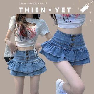 Chân váy JEAN XOÈ xếp tầng có quần trong kiểu hai tầng dáng ngắn nữ //Thiên yết
