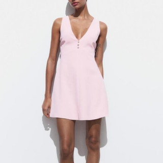 Zara full tag made Morocco đầm mini hồng nhạt ôm body Luumooc