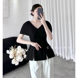 Áo kiểu nữ cổ V tay úp dáng peplum thanh lịch