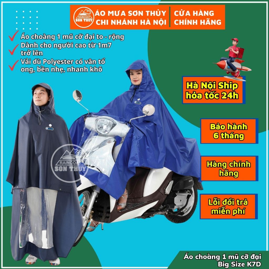 Áo Mưa Choàng Siêu To Vải Dù Polyester Áo Mưa Sơn Thủy Trùm Toàn Thân Cỡ Đại Bigsize Vải Dù - K7D