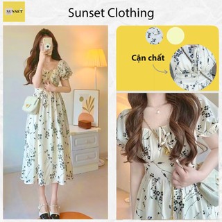 [VáyXinh] Váy Hoa Babydoll Dáng Dài Đầm Xòe Cổ Vuông Tiểu Thư
