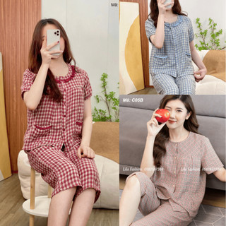 Bộ cọc tay hè, pijama nhà Lila áo quần có túi kẻ caro cao cấp mềm mịn, mát khi mặc