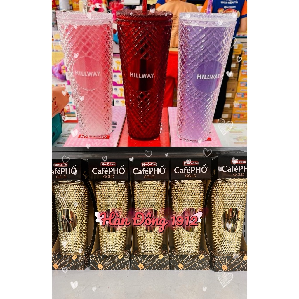Ly Kim Cương Cà Phê PHỐ 710ml / Ly Tumbler HILLWAY Diamond (2 lớp) 700ml (kèm ống hút)