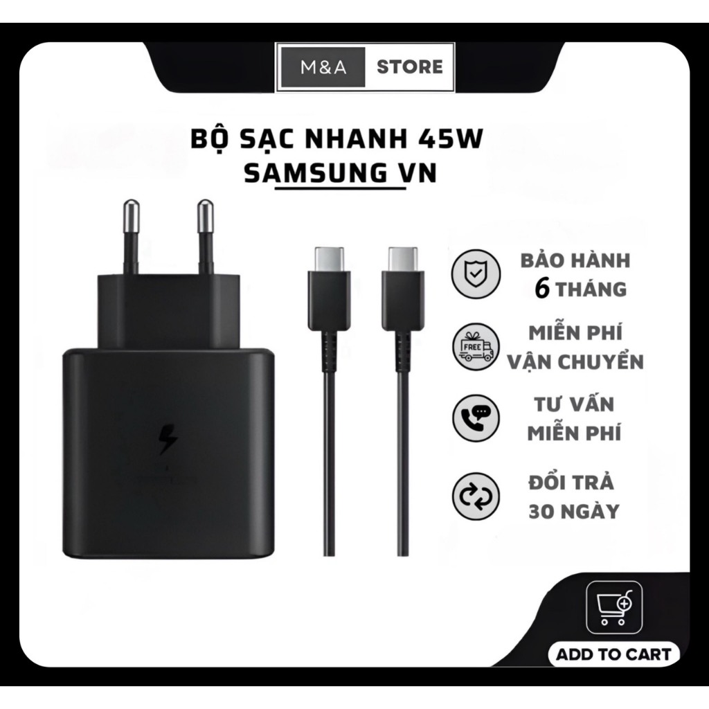 Sạc nhanh 45W, Củ sạc nhanh 45W + cáp sạc nhanh type c to type c cho dòng Note 20, S20 - BH 6th