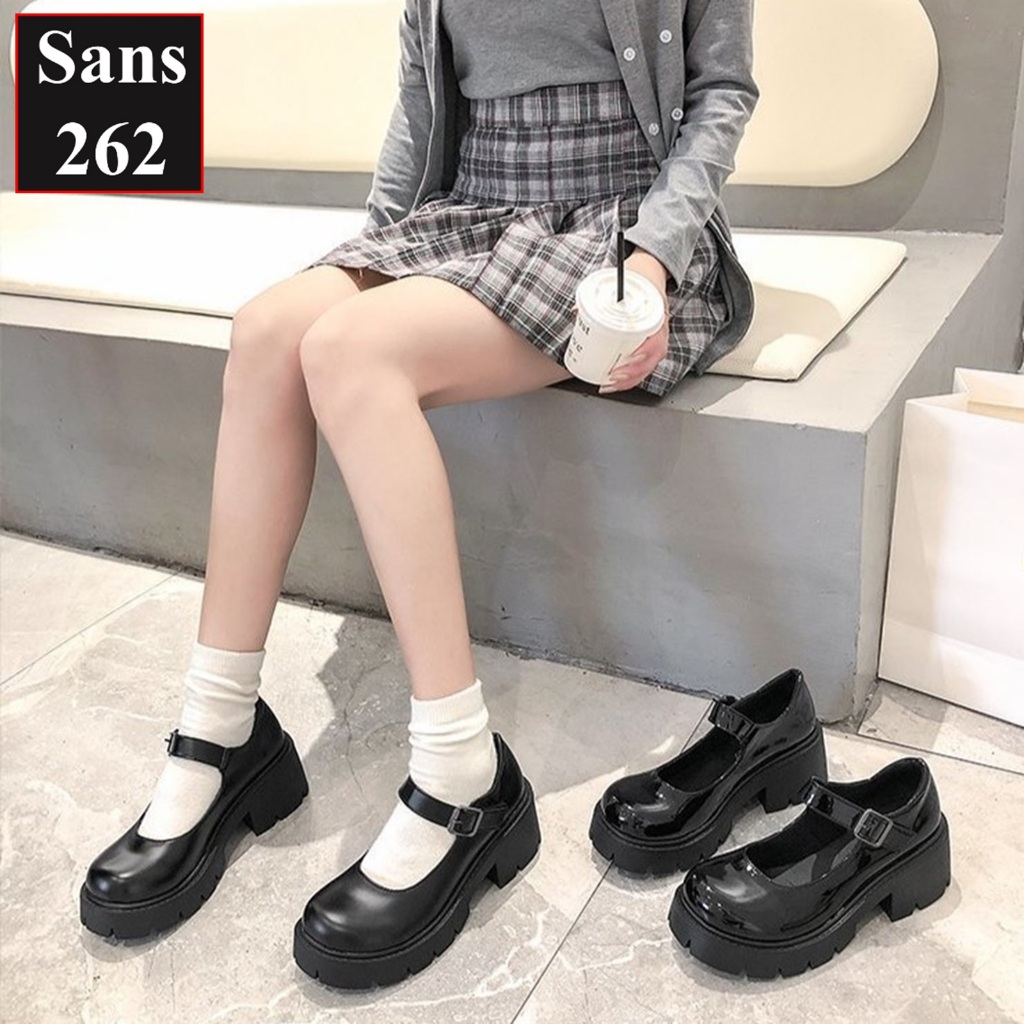Giày lolita nữ đế cao 6cm Sans262 big size 42 41 40 mary jane da đen trắng búp bê nàng thơ hàn quốc dễ thương đáng yêu