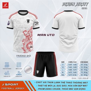 Đồ đá banh CLB MU màu đỏ, màu trắng có in tên số theo yêu cầu.