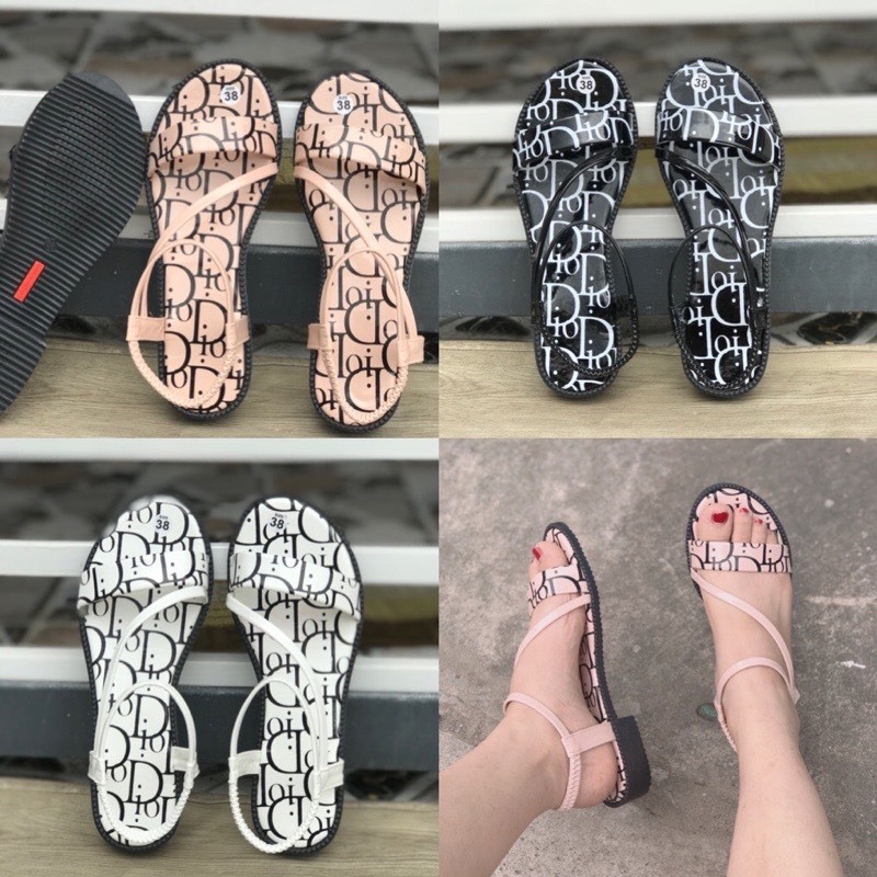 sandal học sinh -sandal nữ quai ngang cao 3cm họa tiết di,or sang chảnh