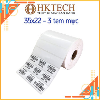 Giấy in Mã Vạch 35x22 mm Loại 3 Tem 1 Hàng - 3 Tem KHÔNG In Nhiệt, Dùng Cho Máy Cuộn Mực Than (1 Cuộn 50m 6000 Tem)