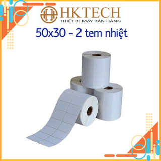 Giấy In Mã Vạch 2 Tem 50x30 mm, Decal In Nhiệt 5x3 cm (Cuộn 30 Mét)