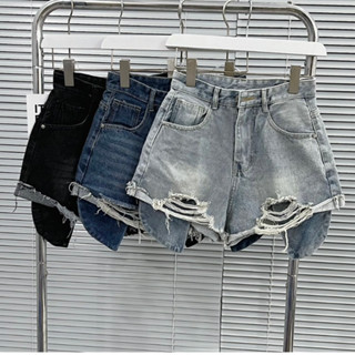 Quần short jean nữ lưng cao rách lộ túi hottrend nhiều màu, Quần đùi nữ chất denim mềm không co dãn