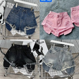 Quần short jean nữ lưng cao rách đùi lộ túi hottrend, Quần đùi nữ tôn dáng chất denim mềm không co dãn