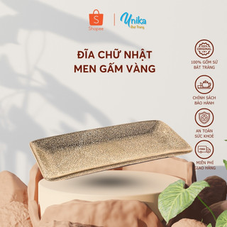 Đĩa chữ nhật men gấm vàng - đĩa đựng đồ ăn men gấm vàng - gốm cao cấp bát tràng