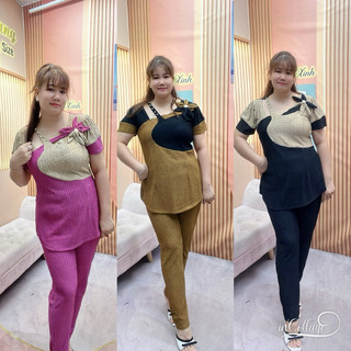 (60kg Đến 95kg)Sét Bộ Thiết Kế Áo Phối Màu Quần Dài Ống Ôm Dành Cho Nữ Bigsize, Hoa Trên Vai,Chất Thun Xôp Nhật Co Giãn