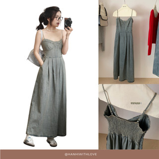 Hanhiwithlove/ Váy denim 2 dây dáng dài hàng qccc wg.we mã 7736