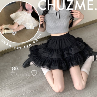 Chân váy ngắn ren bèo tầng chất voan bồng bềnh ulzzang váy coquette
