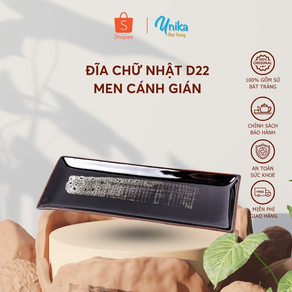Khay Chữ Nhật Men Cánh Gián (Size 22x12) - Khay Men Cánh Gián - Gốm Sứ Cao cấp Bát Tràng