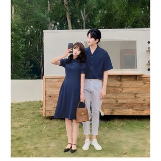 Set đồ đôi, áo váy sơ mi đôi màu xanh. Đồ đôi đi biển du lịch.. 🥰