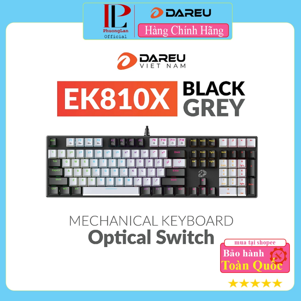 Bàn phím cơ Gaming DAREU EK810X - Black (MULTI-LED, Blue/ Brown/ Red D switch)