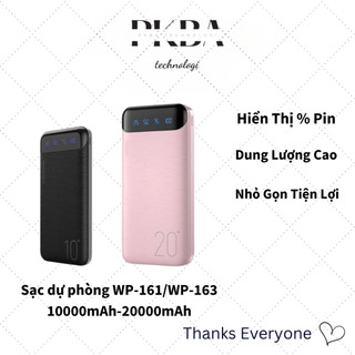 Sạc Dự Phòng WP163-161 20000mAh,PKBA Pin Tích Điện Thiết Kế Nhỏ Gọn Đèn Led Hiển Thị Phần Trăm Pin Kèm Cáp Sạc