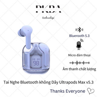 Tai Nghe Bluetooth Không Dây Ultrapods Max v5.3,PKBA Chạm Cảm Ứng Vỏ Trong Suốt Âm Thanh Hifi Có Mic Đàm Thoại