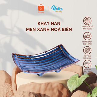 Khay nan men xanh hoả biến - gốm sứ cao cấp bát tràng