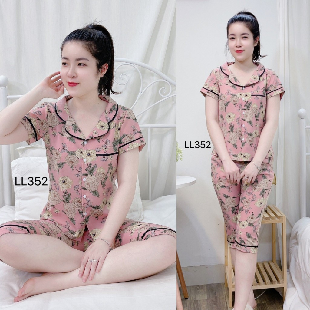 Bộ pijama nữ lửng cộc tay mặc mát mẽ, Set đồ ngủ nữ chất liệu hàn châu mềm đẹp, Đồ bộ nữ mặc nhà sang trọng