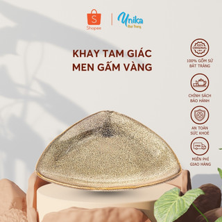 Khay tam giác s3 men gấm vàng - dòng men hỏa biến - gốm sứ cao cấp bát tràng