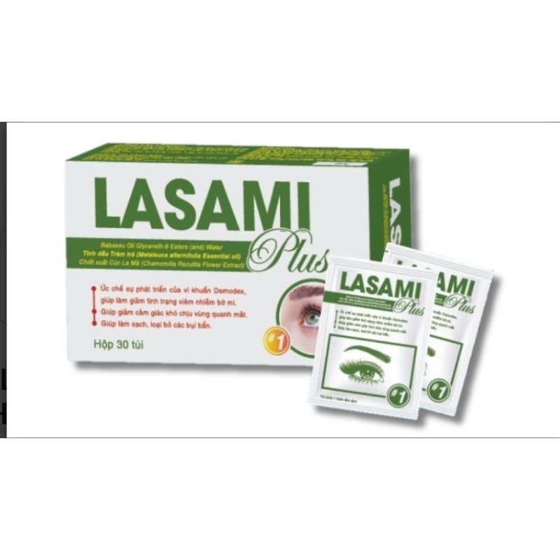Gạc lau mi mắt LASAMI PLUS là sản phẩm dùng để vệ sinh bờ mi mắt hàng ngày,người bị viêm bờ mi,khô mắt ( hộp 30 túi)
