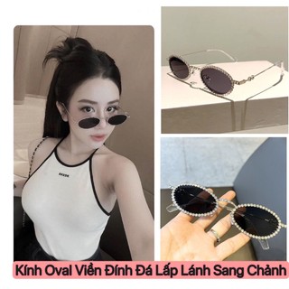 Mắt Kính Râm Nữ Chống Nắng Gọng Kính Mắt Oval Viền Đính Đá Sáng Lấp Lánh Sang Chảnh  -5181