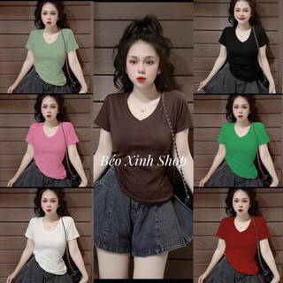 Áo thun nữ cổ tim vải thun tăm 45-95kg có bigsize áo thun trơn - a.1320