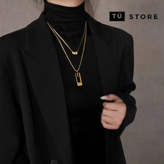  Dây chuyền nam nữ vòng cổ unisex thép titan ba nhẫn hai lớp dáng dài thời trang 
