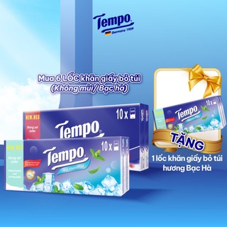 [6 LỐC TẶNG 1 LỐC BẠC HÀ] Khăn Giấy Bỏ Túi Tempo Regular Loại Vừa Siêu Thơm, Bền Dai 4 Lớp, An Toàn Cho Da