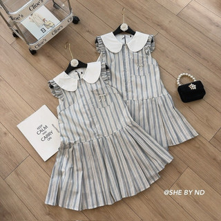 Váy Babydoll Kẻ Cổ Sen Túi Nơ  [CÓ SẴN]