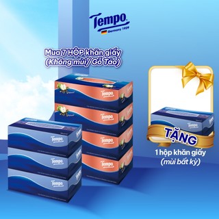 [7 HỘP TẶNG 1 HỘP] Khăn Giấy Hộp Tempo Dạng Rút 4 Lớp Không Mùi/ Gỗ Táo - 90 Tờ/Gói