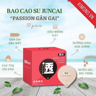  Bao cao su Juncai 0.01 Gân gai Siêu mỏng Passion Granule nhiều gel bôi trơn Chất lượng quốc tế - Hộp 10 BCS