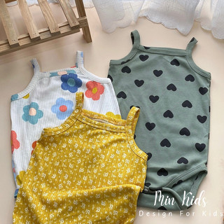 Bodysuit 2 dây vải thun gân mềm mại cho bé gái